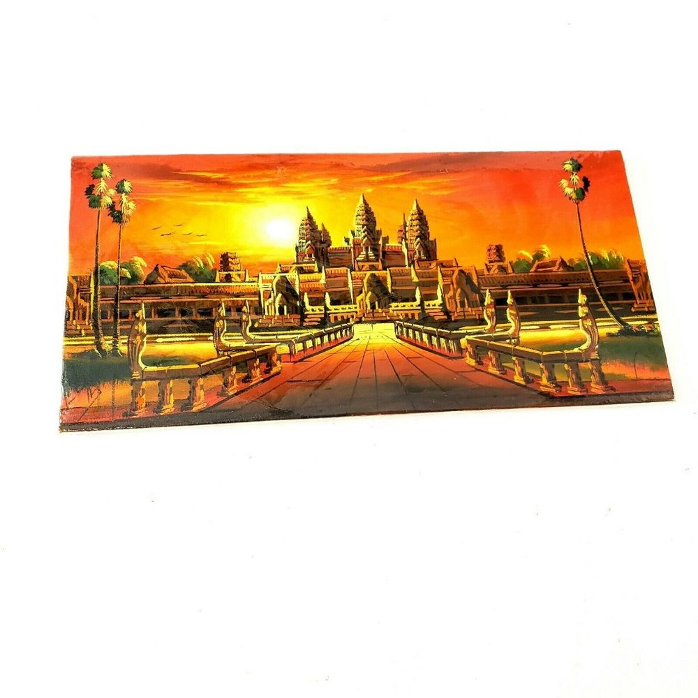 Angkor Wat Buddhist Cambodia Asian Ancient Temple Canvas Painting Art Sunset